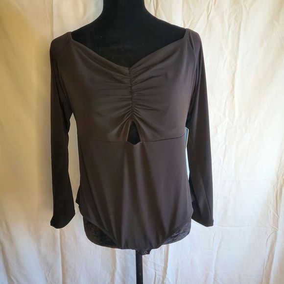 Express Bodysuit SZ XL Long Sleeve Sweetheart Neck Thong Bodycon - Picture 1 of 9